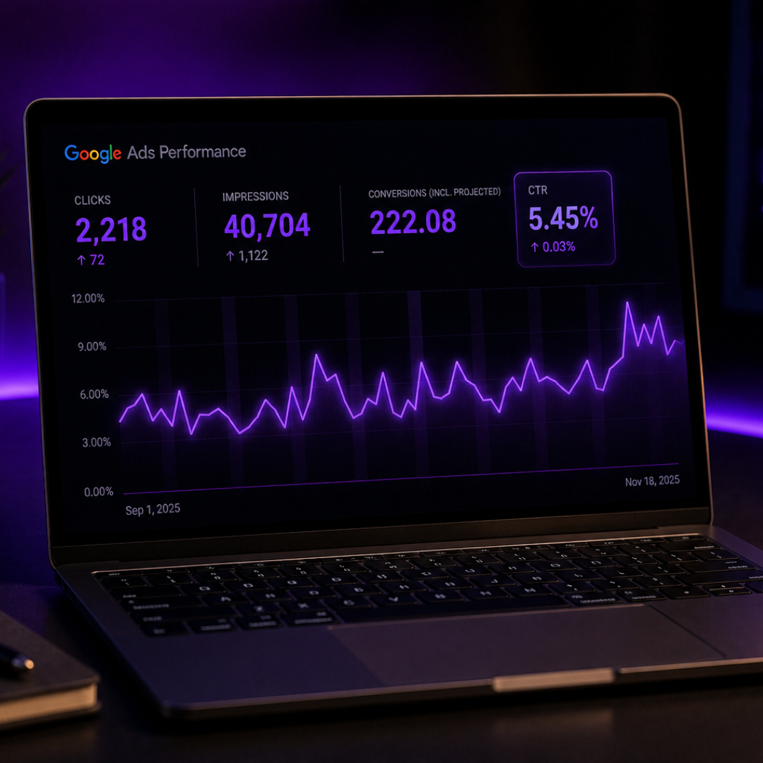 google ads reporting dashboard on a laptop
